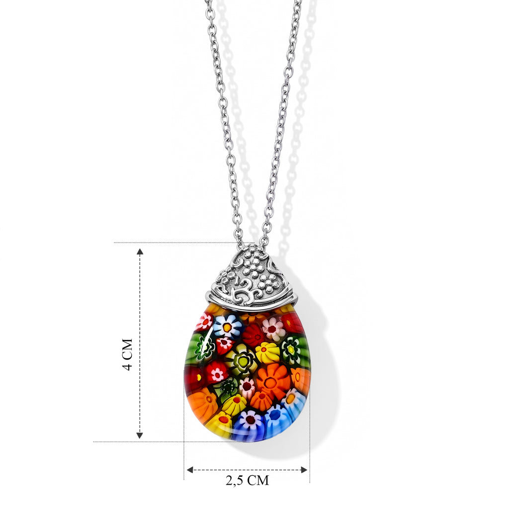 Mehrfarbiges Murano-Stil Glas Halskette ca. 50 cm 316L Edelstahl Schwarz oxidiert