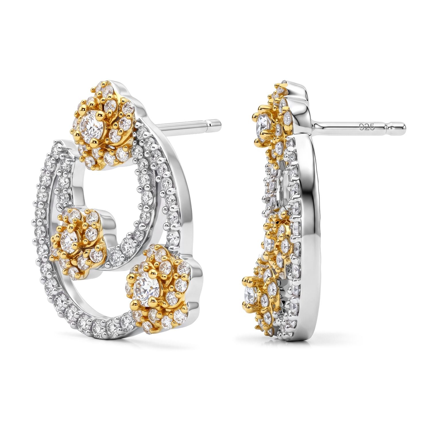 LUXURIANT DIAMOND - Lab Grown Diamant SI-GH Ohrringe 925 Silber Rhodiniert und 750 Gelbgold Vermeil ca. 1,00 ct.