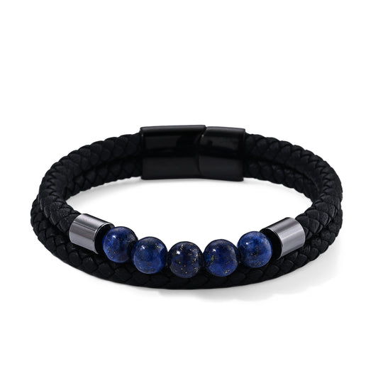 Lapislazuli Armband ca. 21.5 cm 316L Edelstahl Ion Schwarz Beschichtung ca. 15,00 ct.
