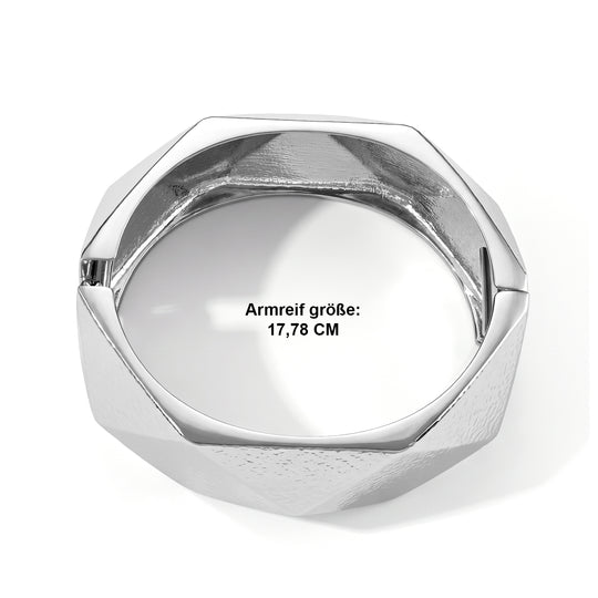 Breiter Armreif mit polygonalem Facettenrelief, 18cm, Legierung in Silberton