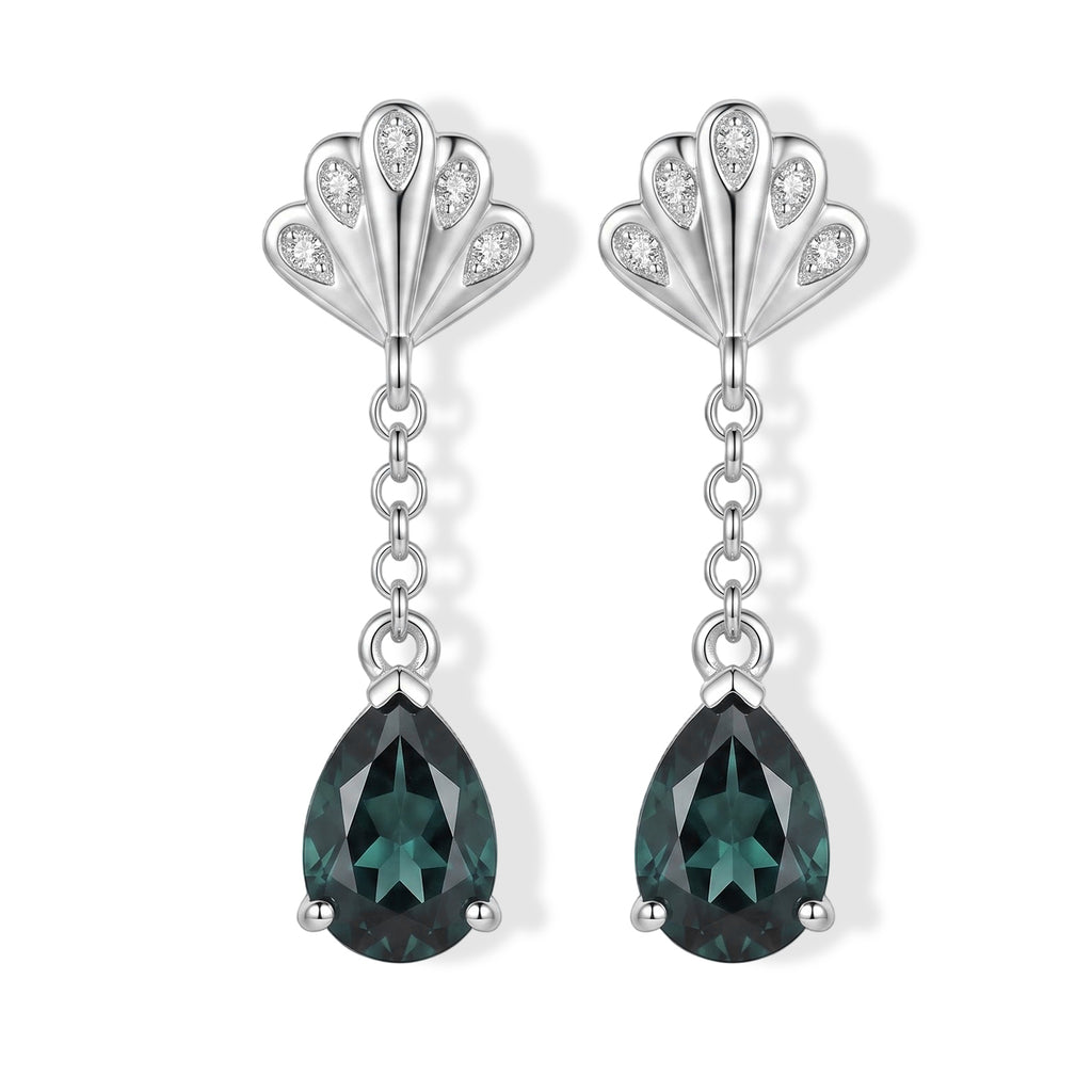 D'Joy Alexandrit Quarz Triplette, Weißer Zirkon Ohrringe 925 Silber Platiniert ca. 3,38 ct.