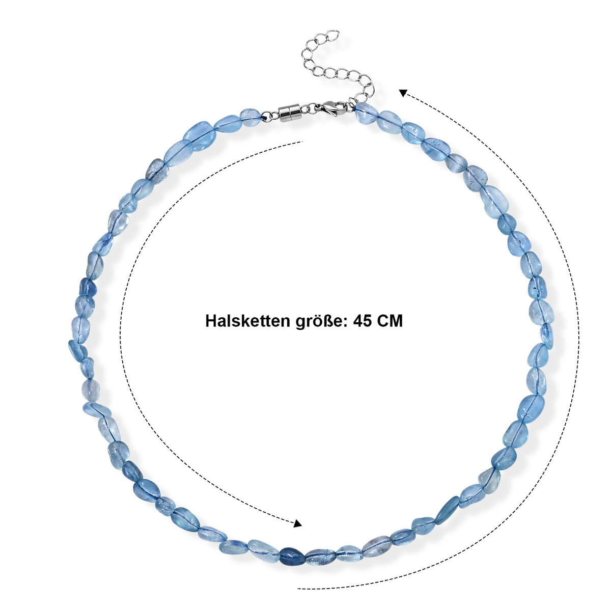 Aquamarin Halskette ca. 45 cm + 5 cm Extender 316L Edelstahl ca. 70,00 ct.