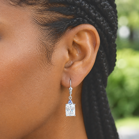 D'Joy Moissanit, Tansanit Ohrringe 925 Silber Rhodiniert ca. 5,02 ct.