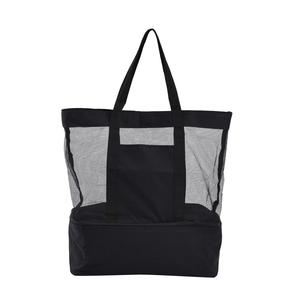 Zweistöckige Netz-Einkaufstasche mit Kühlfach, 37x15x42cm, schwarz