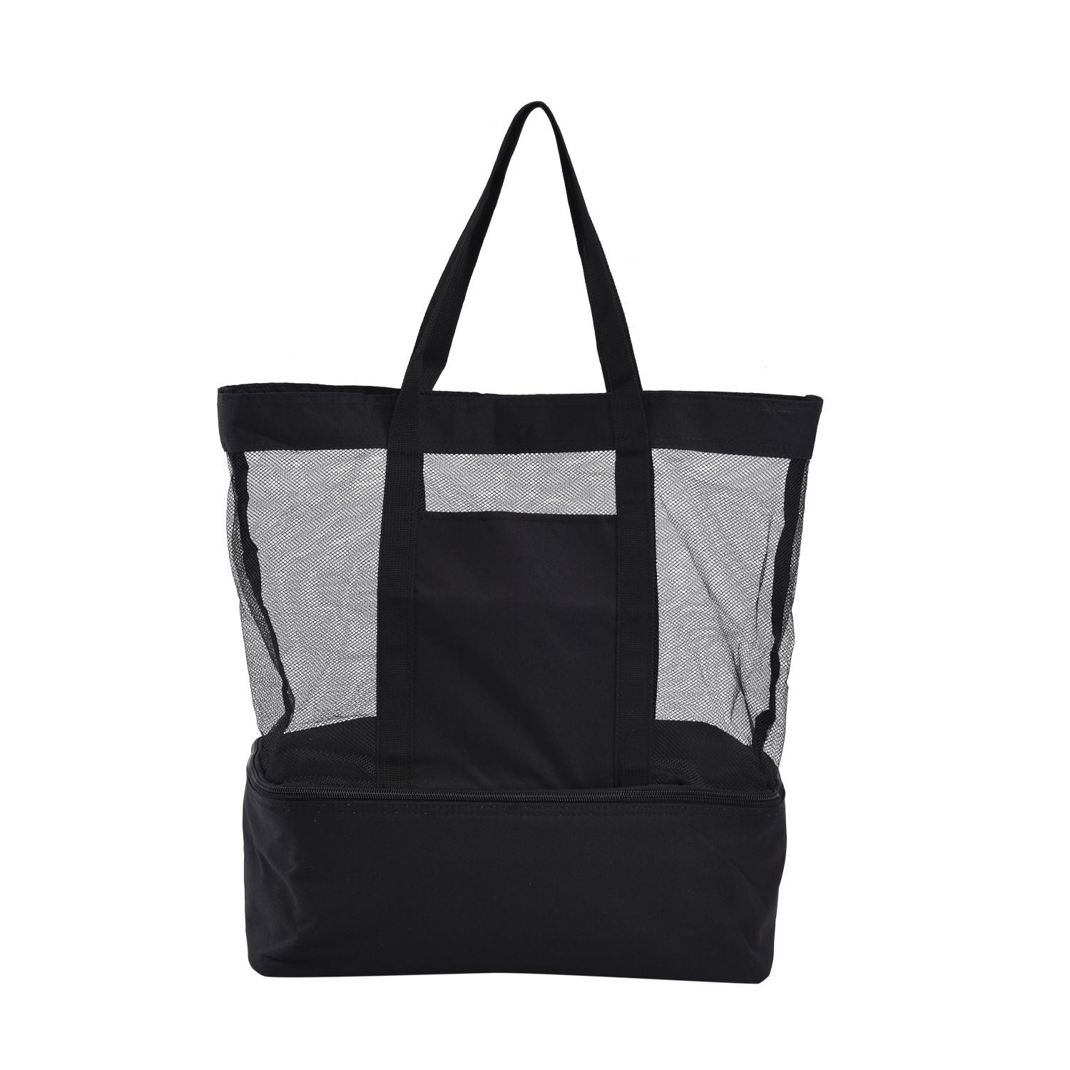 Zweistöckige Netz-Einkaufstasche mit Kühlfach, 37x15x42cm, schwarz