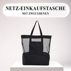Zweistöckige Netz-Einkaufstasche mit Kühlfach, 37x15x42cm, schwarz