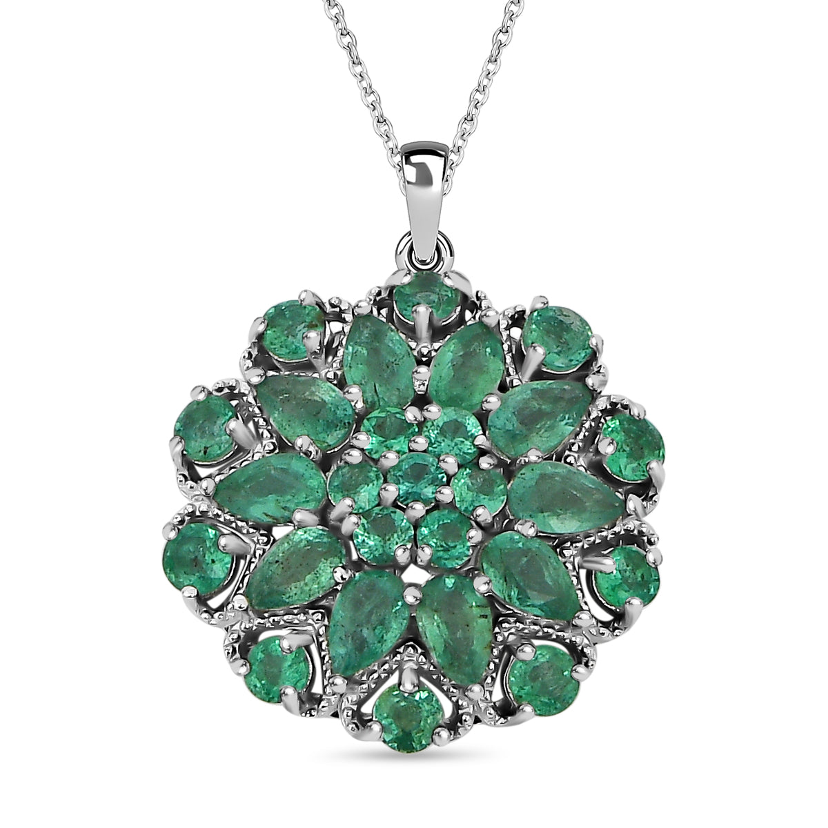 AAA Kagem sambischer Smaragd-Anhänger mit kette, 925 Silber rhodiniert ca. 3,28 ct