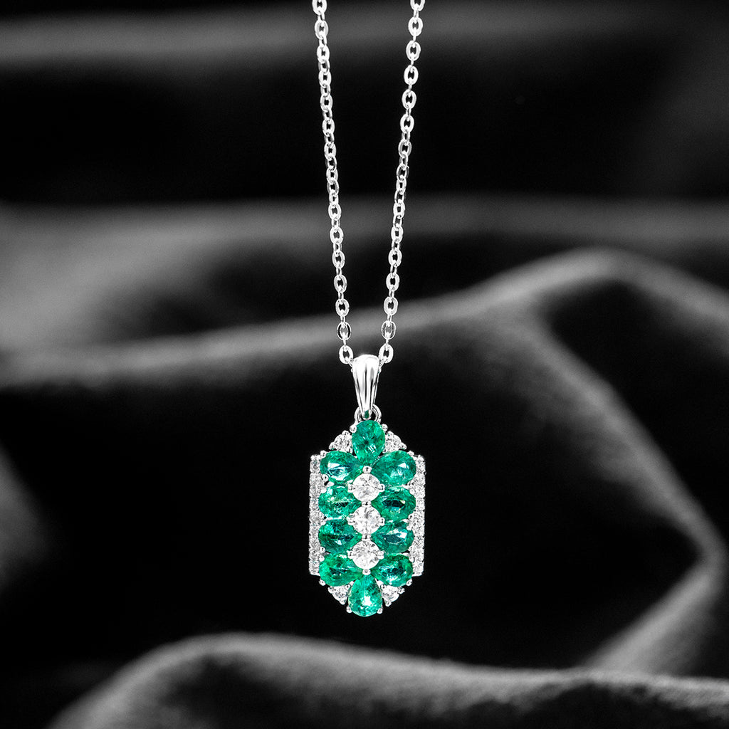 AAA Kagem Sambischer Smaragd und Zirkon Anhänger mit kette, 925 Silber rhodiniert ca. 1,89 ct