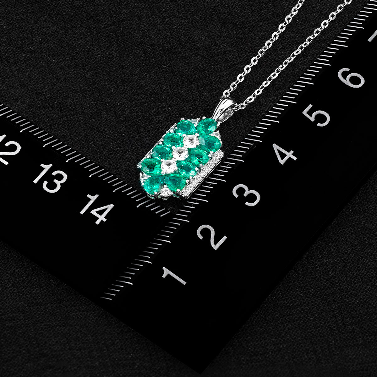 AAA Kagem Sambischer Smaragd und Zirkon Anhänger mit kette, 925 Silber rhodiniert ca. 1,89 ct