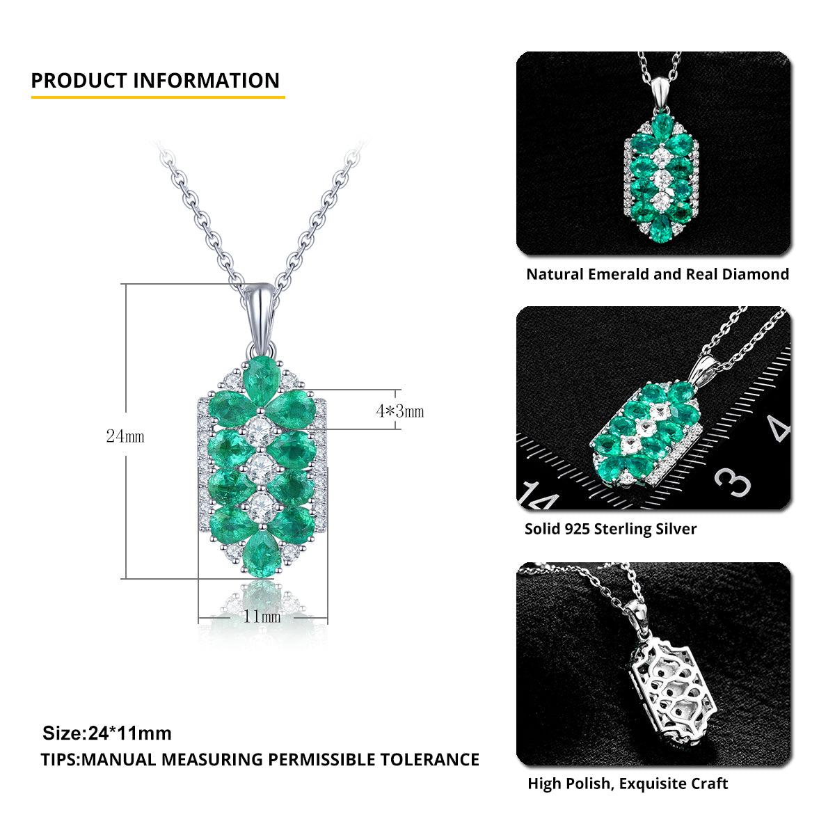 AAA Kagem Sambischer Smaragd und Zirkon Anhänger mit kette, 925 Silber rhodiniert ca. 1,89 ct