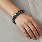 Pfaufarbene Oval Muschelkernperle 50cm Halskette und flexibles Armband
