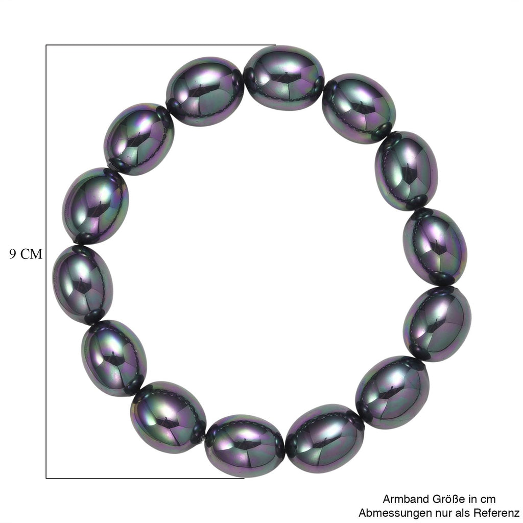 Pfaufarbene Oval Muschelkernperle 50cm Halskette und flexibles Armband