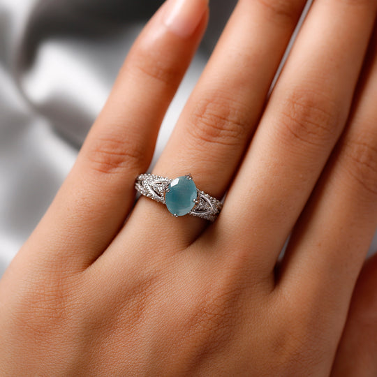 Grandidierit und Zirkon Ring 925 Silber platiniert (Größe 16.00) ca. 2,75 ct