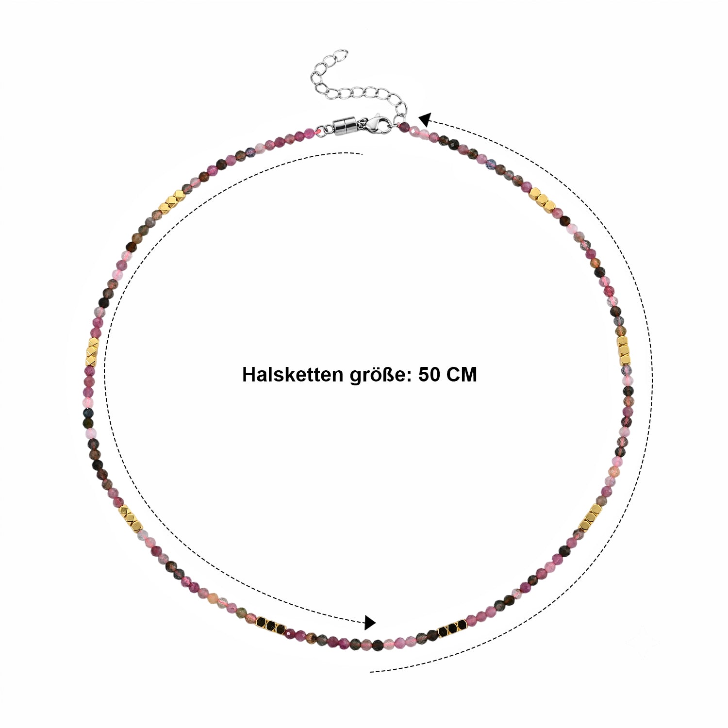 Hämatit und Multi-Turmalin 50+5cm Edelstahl Halskette - 45 ct.