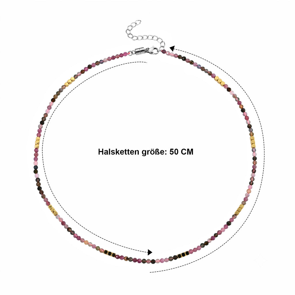 Hämatit und Multi-Turmalin 50+5cm Edelstahl Halskette - 45 ct.