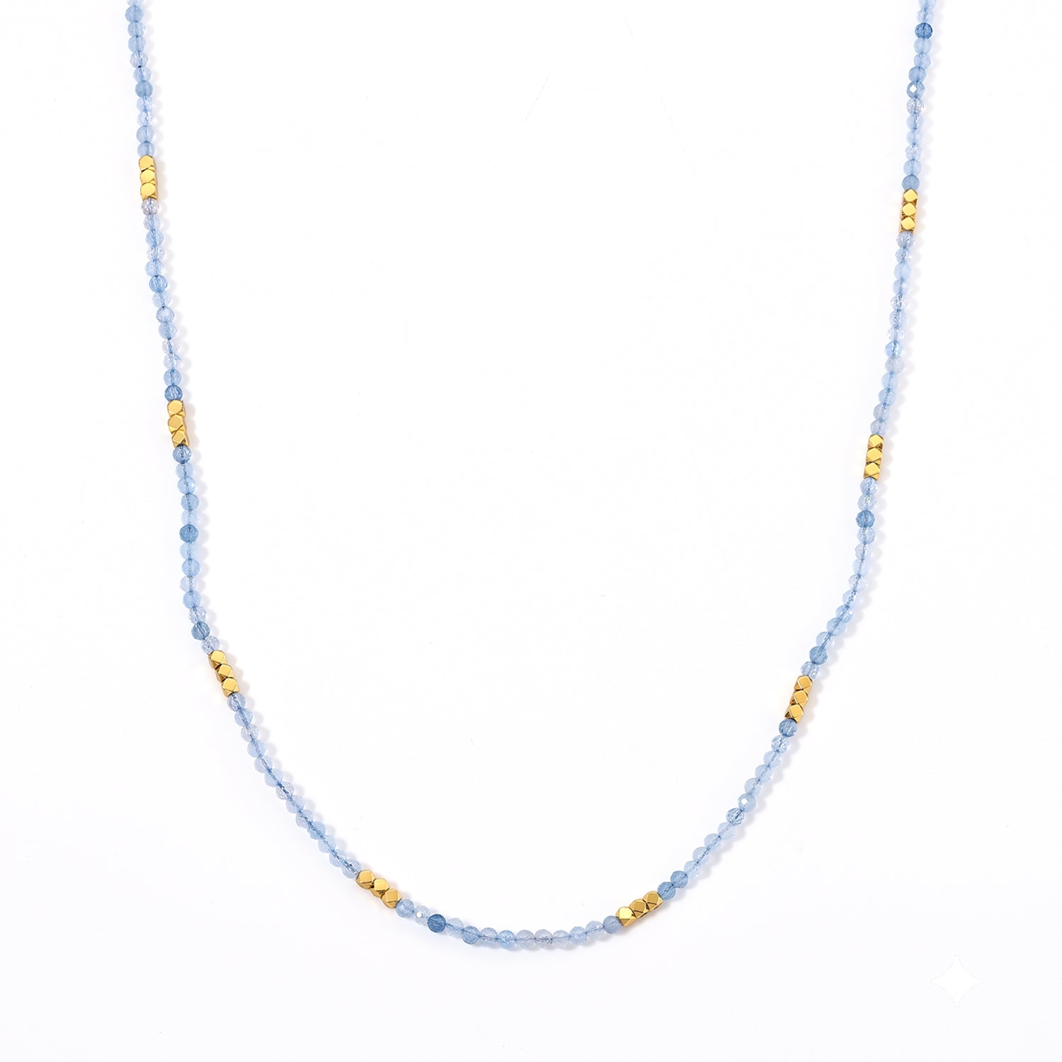 Hämatit und Aquamarin 50+5cm Edelstahl Halskette - 45 ct.