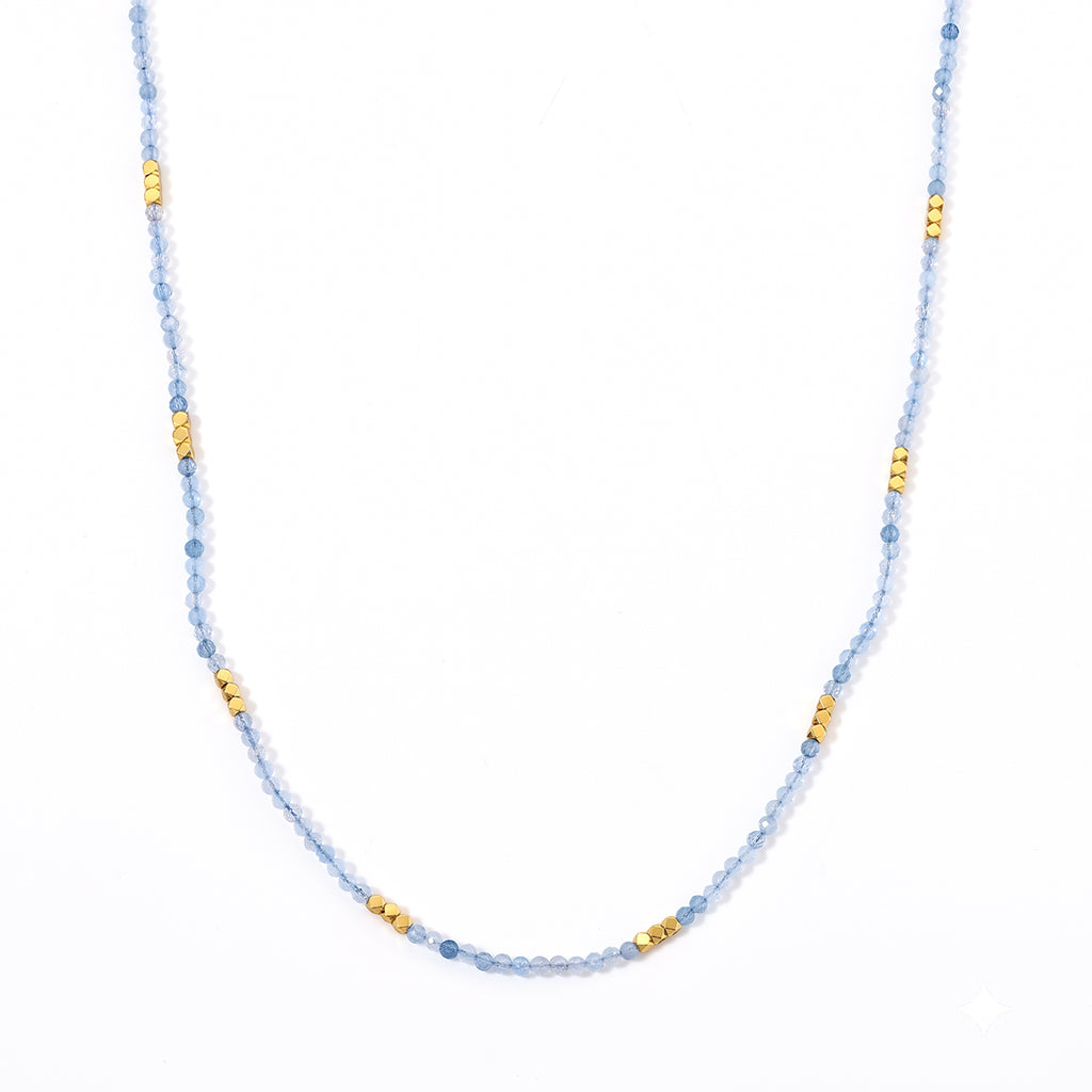 Hämatit und Aquamarin 50+5cm Edelstahl Halskette - 45 ct.