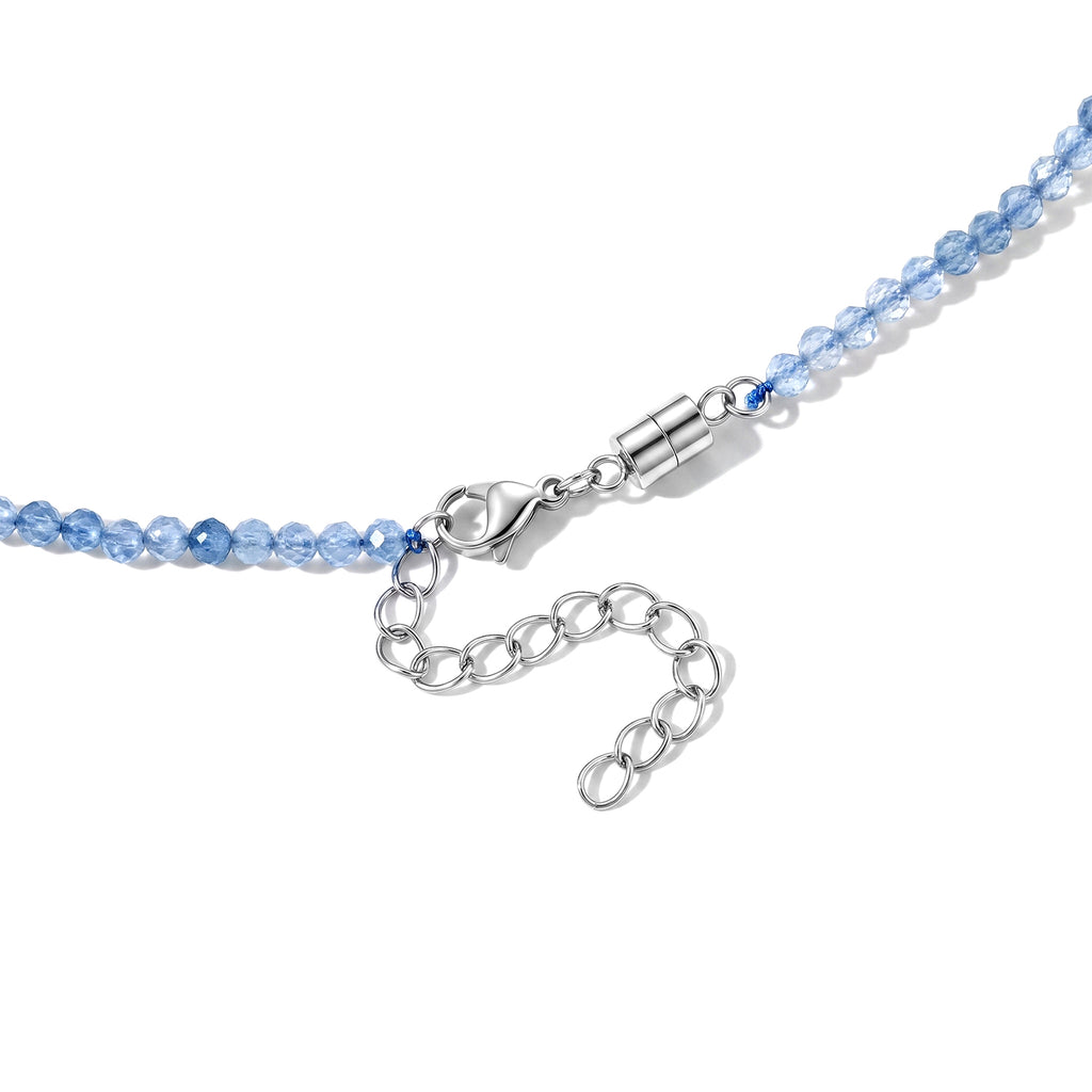 Hämatit und Aquamarin 50+5cm Edelstahl Halskette - 45 ct.