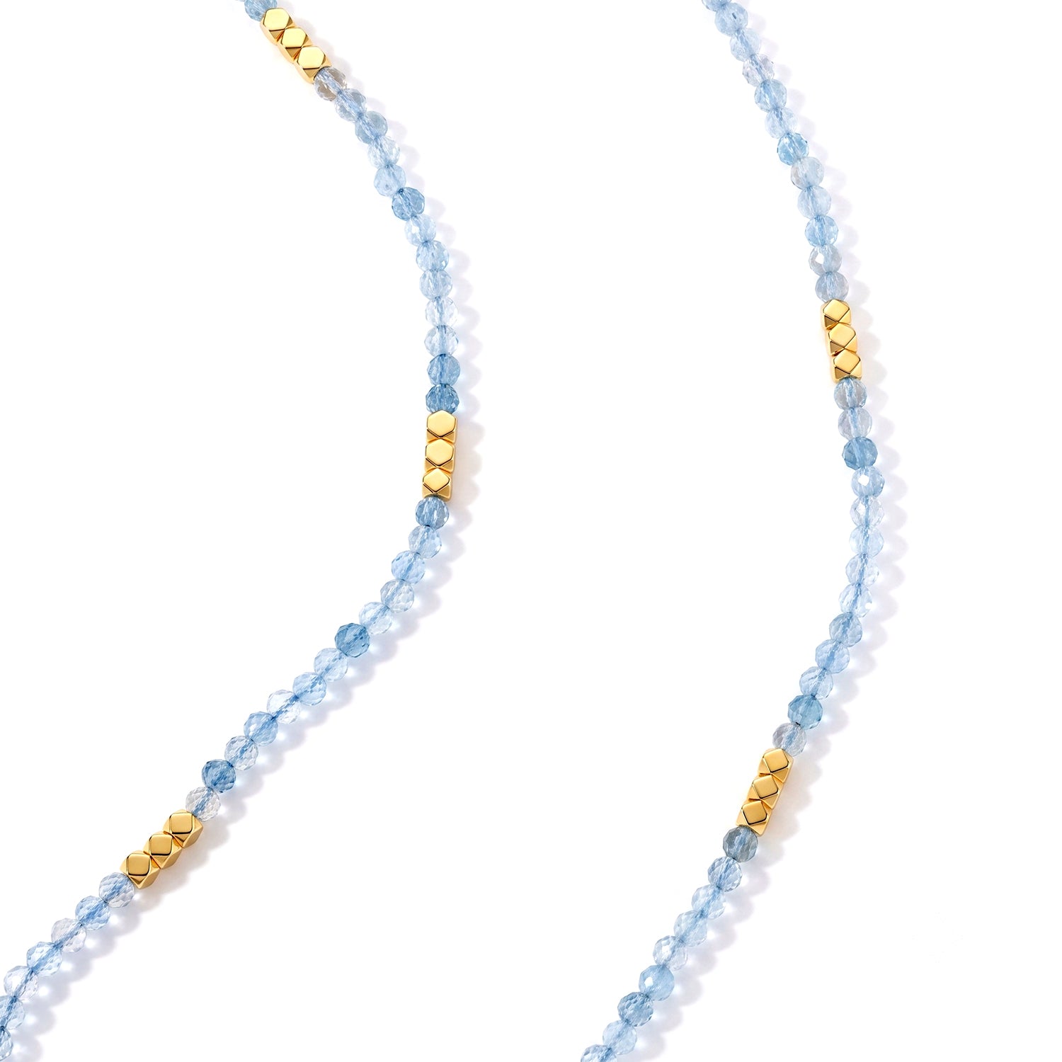 Hämatit und Aquamarin 50+5cm Edelstahl Halskette - 45 ct.