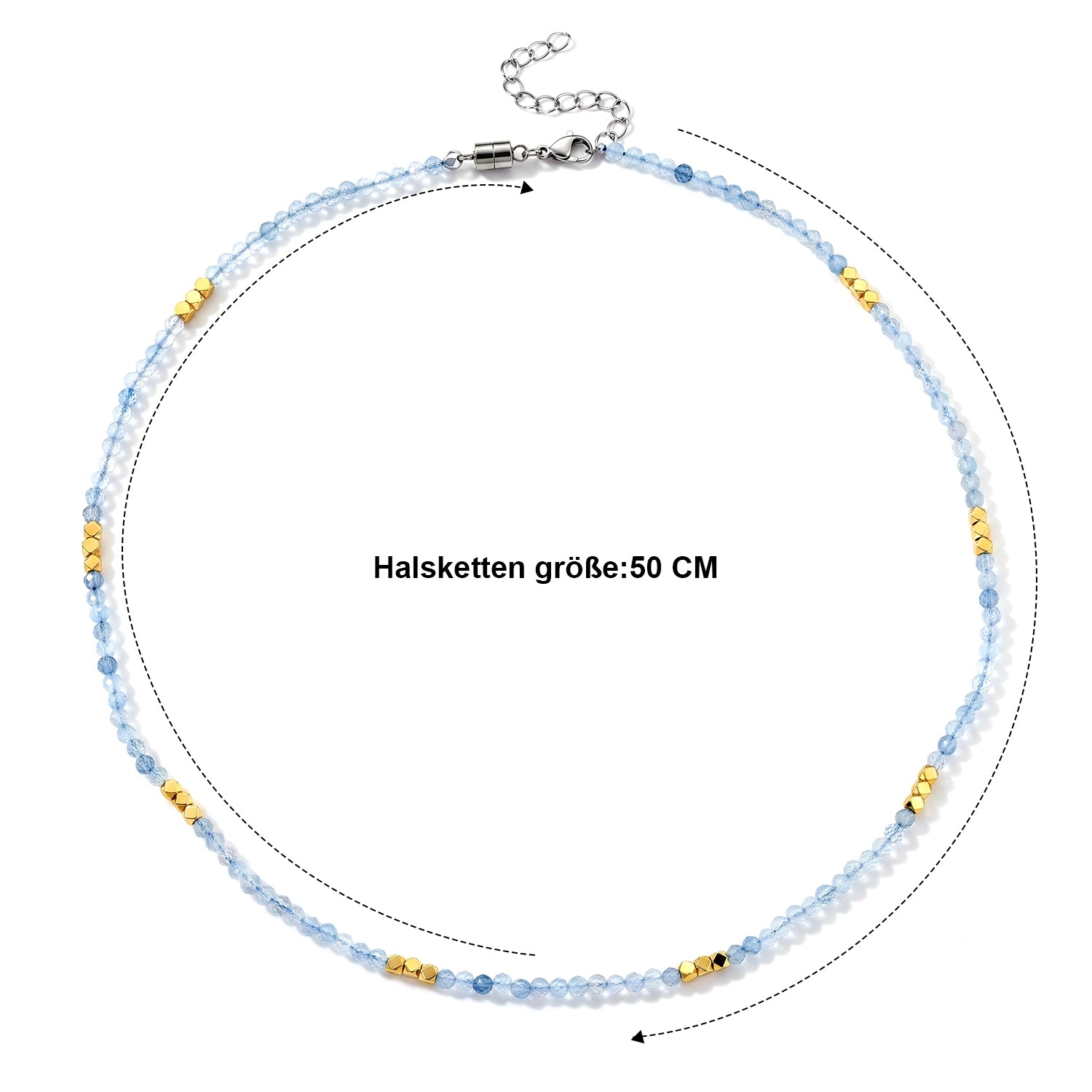 Hämatit und Aquamarin 50+5cm Edelstahl Halskette - 45 ct.