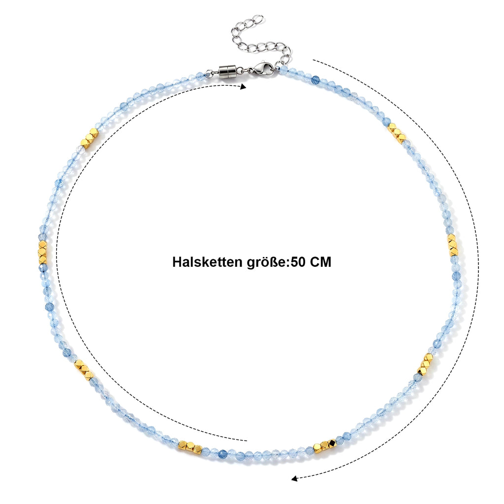 Hämatit und Aquamarin 50+5cm Edelstahl Halskette - 45 ct.