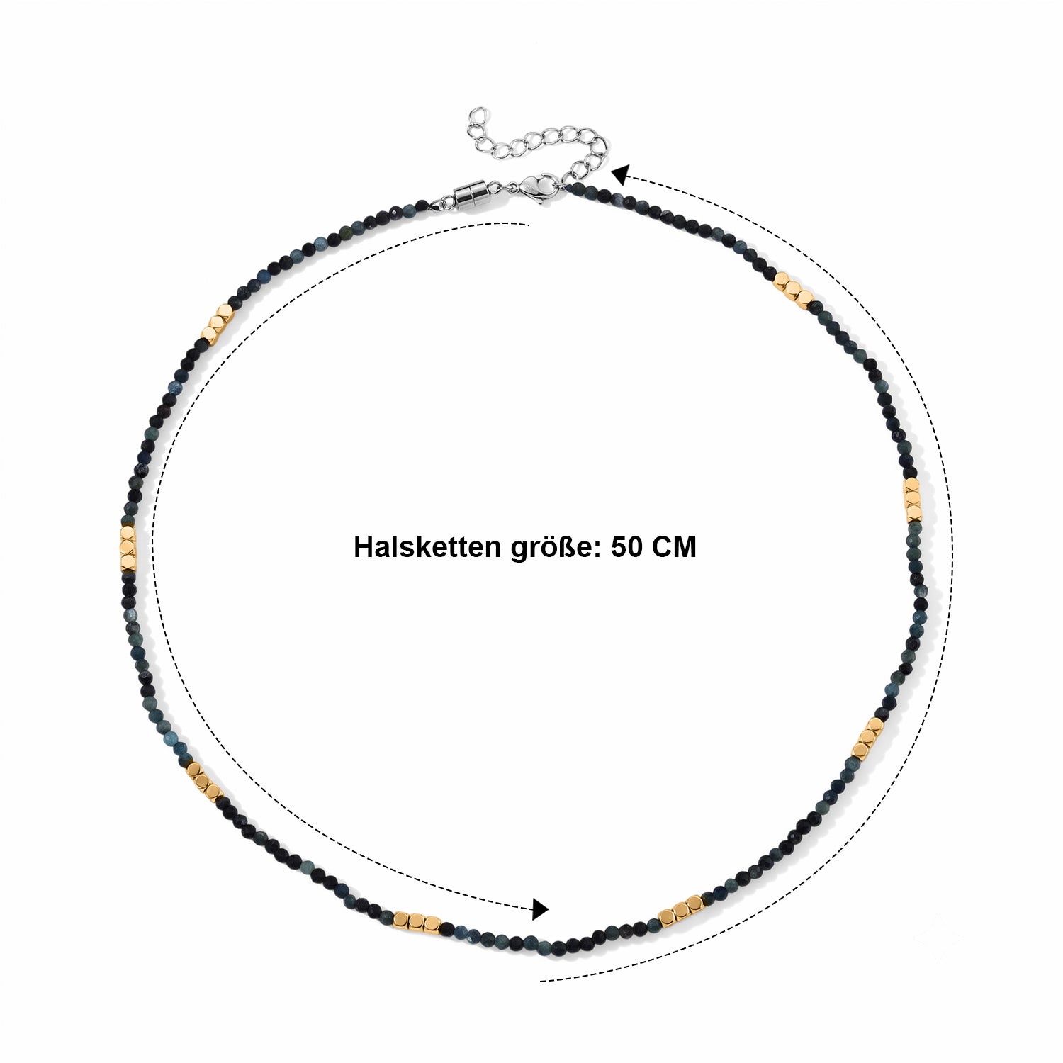 Hämatit und Lagunen Turmalin 50+5cm Edelstahl Halskette - 45 ct.