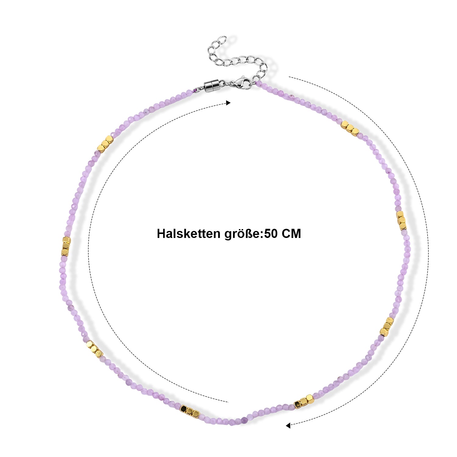 Hämatit und Kunzit 50+5cm Edelstahl Halskette - 40 ct.