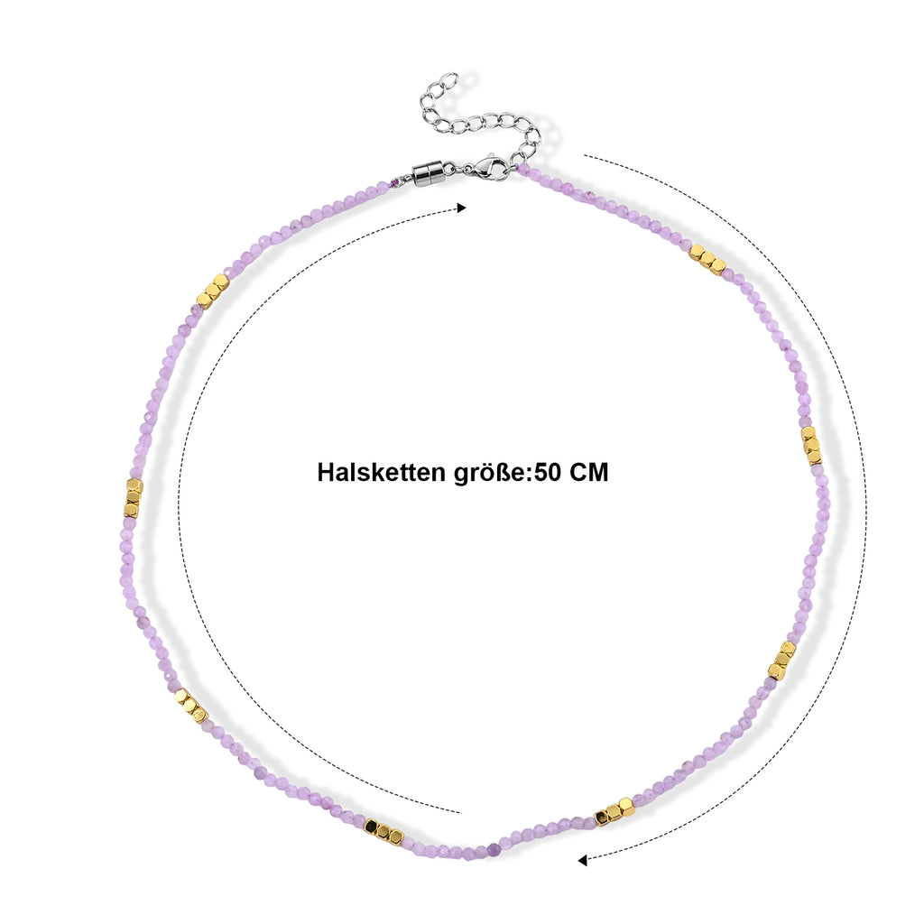 Hämatit und Kunzit 50+5cm Edelstahl Halskette - 40 ct.
