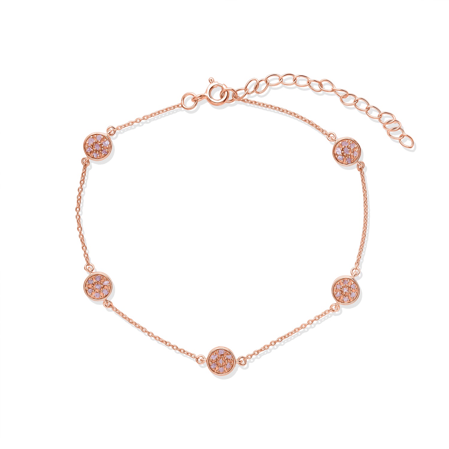 D'Joy Natürlicher Rosa Diamant (roh) Armband ca. 19 cm+ 5 cm Extender 925 Silber 750 Roségold vermeil ca. 0.45 ct