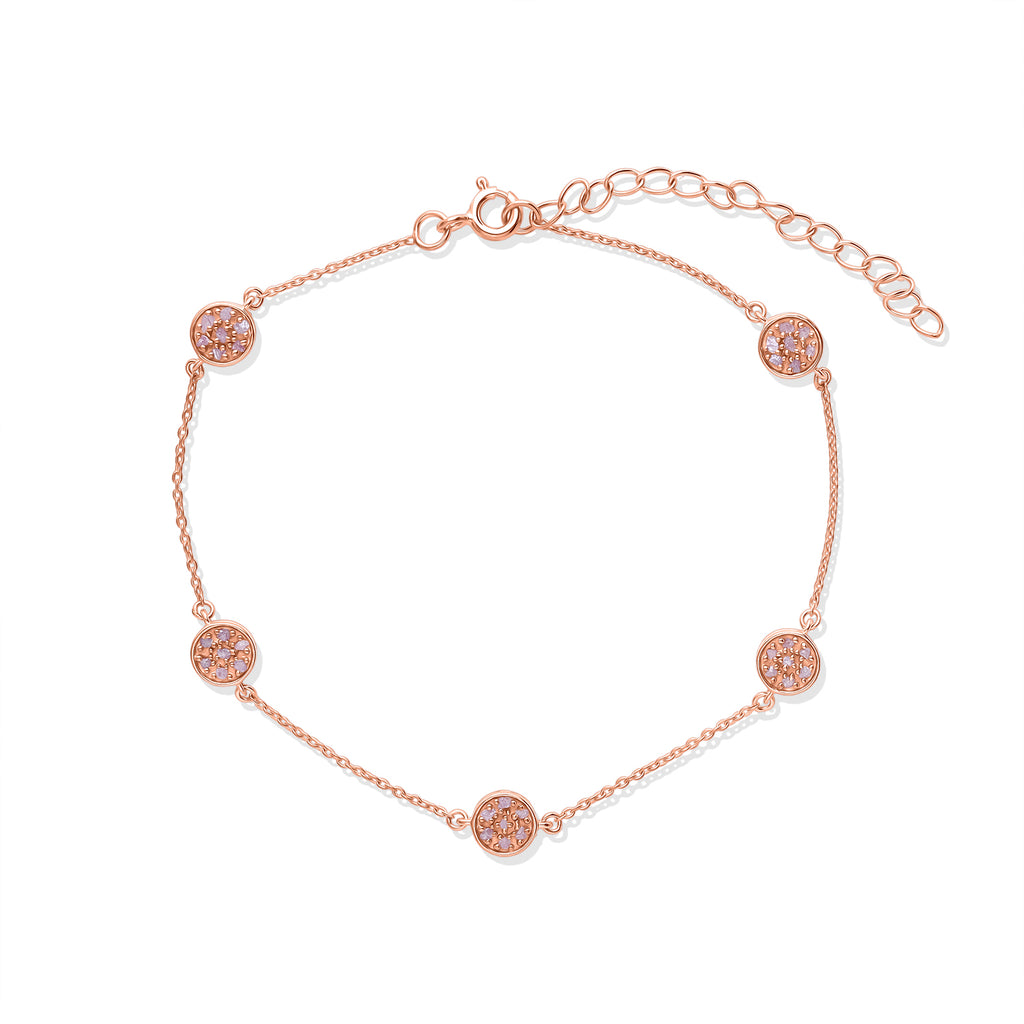 D'Joy Natürlicher Rosa Diamant (roh) Armband ca. 19 cm+ 5 cm Extender 925 Silber 750 Roségold vermeil ca. 0.45 ct