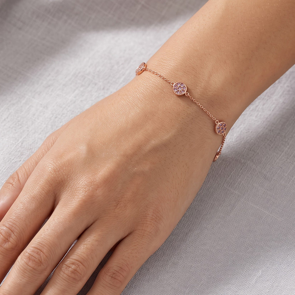 D'Joy Natürlicher Rosa Diamant (roh) Armband ca. 19 cm+ 5 cm Extender 925 Silber 750 Roségold vermeil ca. 0.45 ct