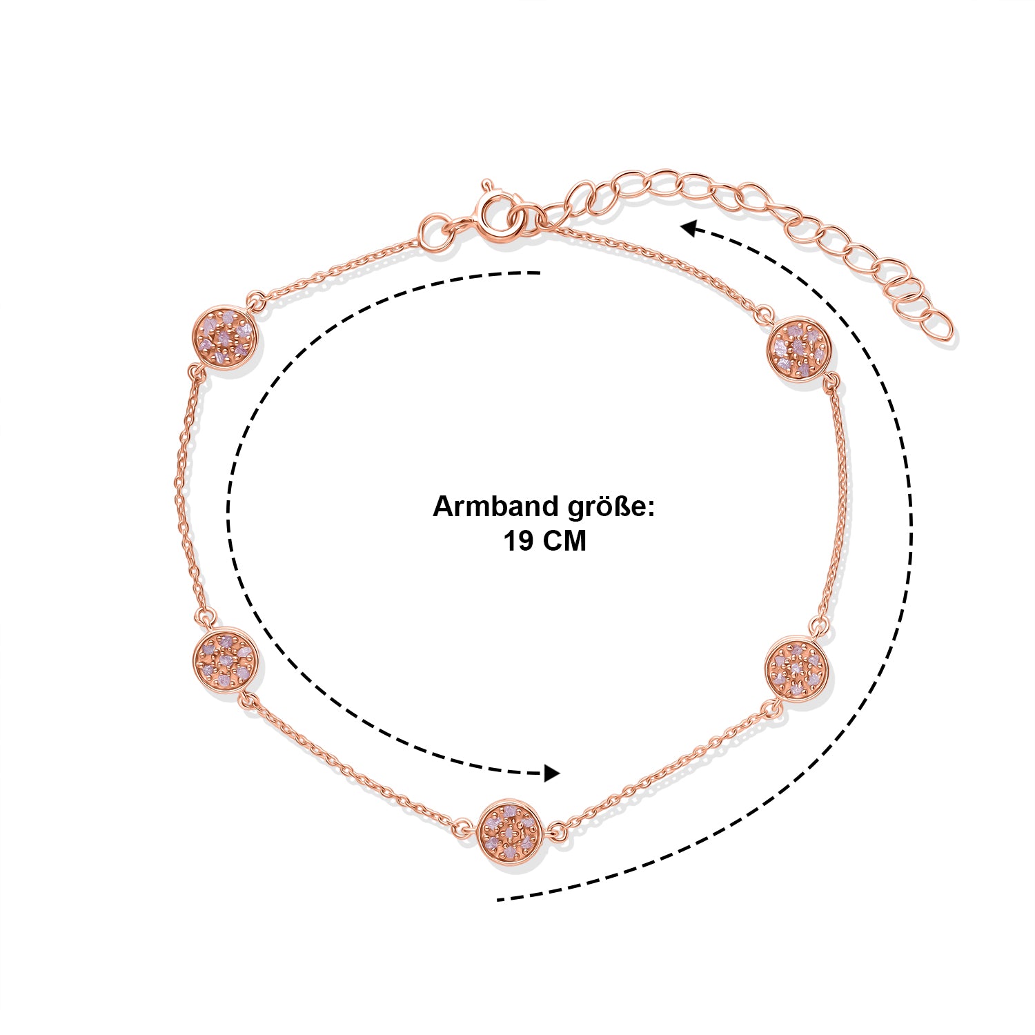 D'Joy Natürlicher Rosa Diamant (roh) Armband ca. 19 cm+ 5 cm Extender 925 Silber 750 Roségold vermeil ca. 0.45 ct