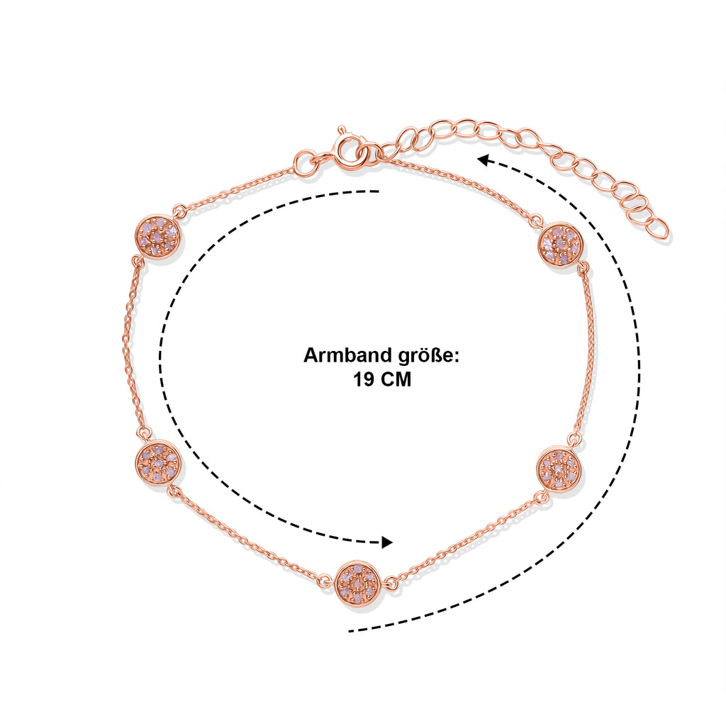 D'Joy Natürlicher Rosa Diamant (roh) Armband ca. 19 cm+ 5 cm Extender 925 Silber 750 Roségold vermeil ca. 0.45 ct