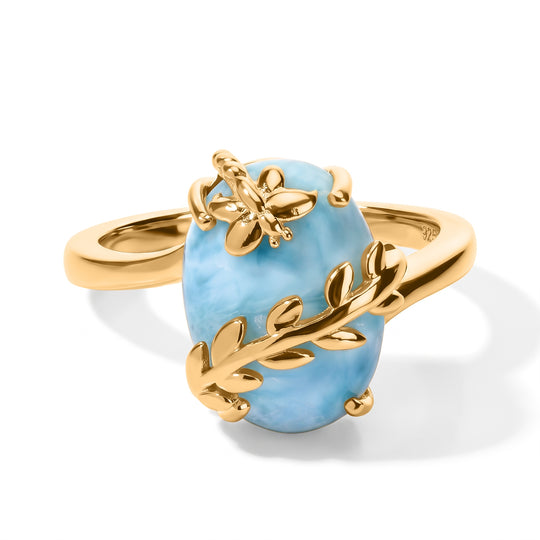 GP Italienische Garten - AAA Larimar, Kanchanaburi Blauer Saphir Ring 925 Silber 750 Gelbgold vermeil (Größe 20.00) ca. 7.18 ct