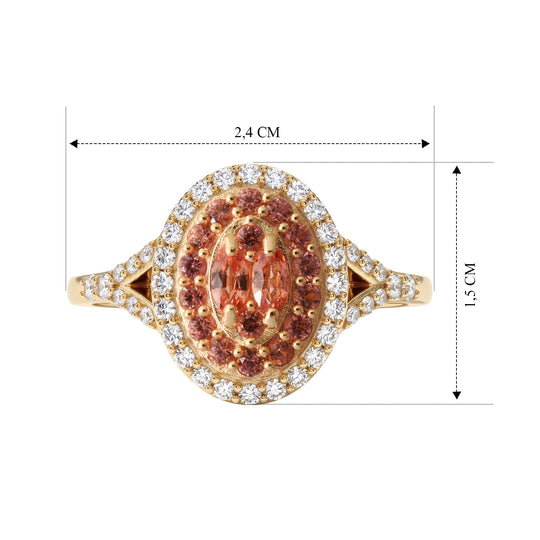 D'Joy AA Padparadscha Saphir, Weißer Zirkon Ring 925 Silber 750 Gelbgold vermeil (Größe 21.00) ca. 1.22 ct