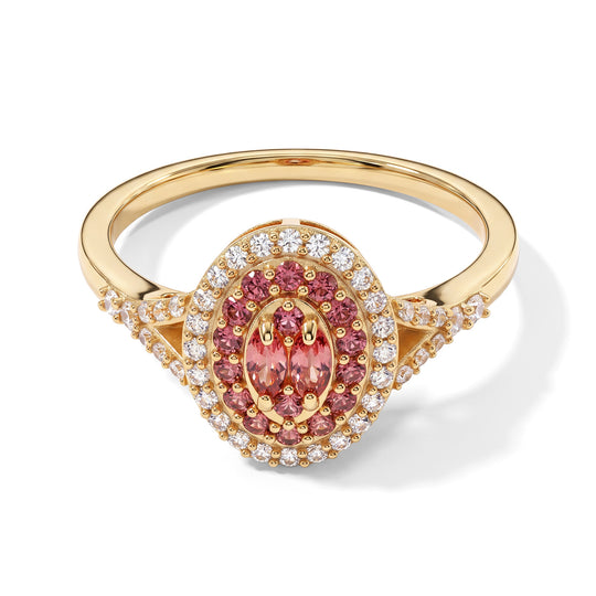 D'Joy AA Padparadscha Saphir, Weißer Zirkon Ring 925 Silber 750 Gelbgold vermeil (Größe 21.00) ca. 1.22 ct