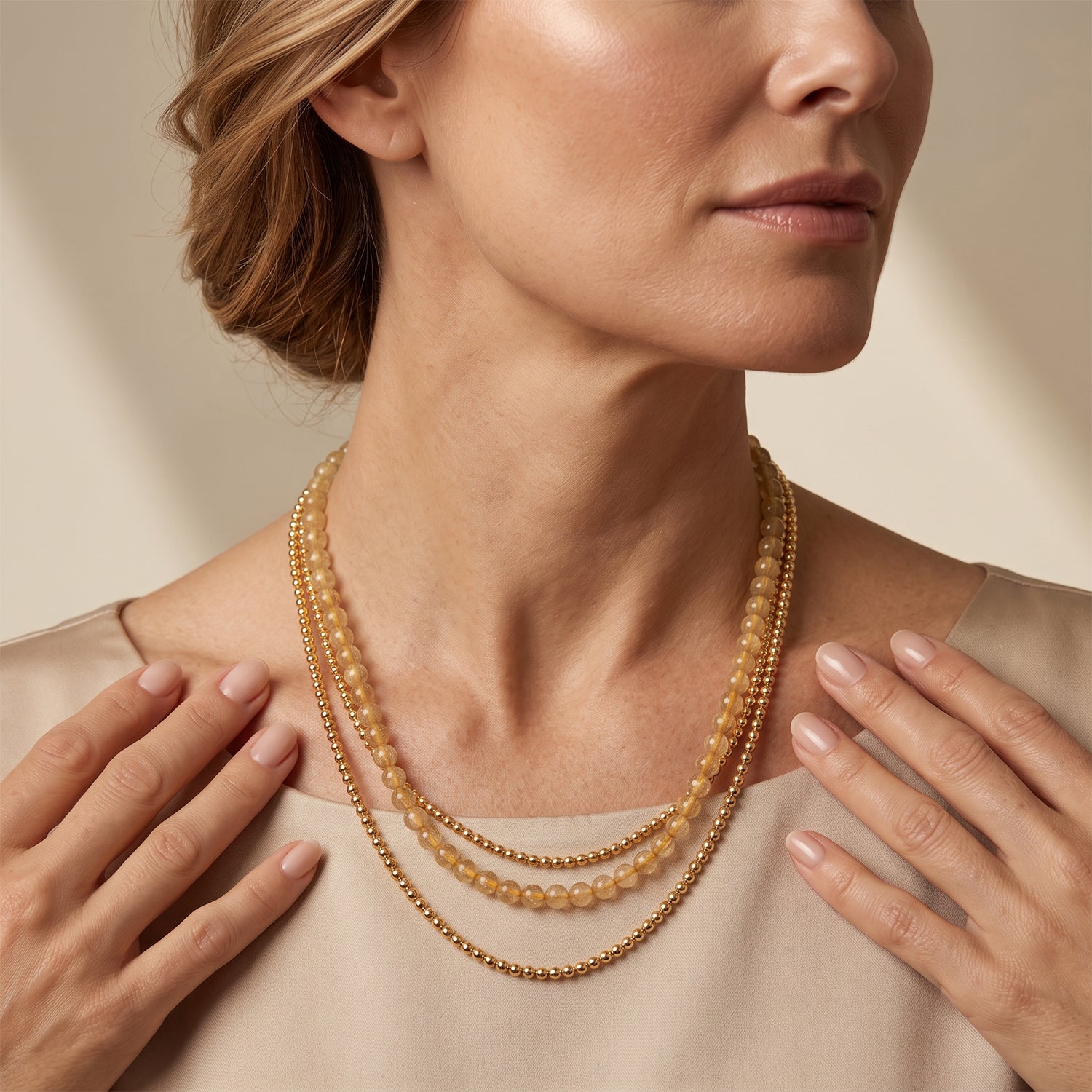 D'Joy Golden strahlen Quarz Halskette ca. 50 cm 925 Silber Vergoldet ca. 90,00 ct.