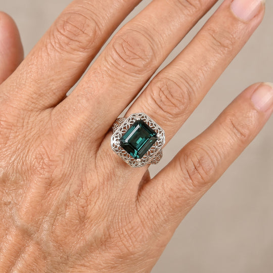 D'Joy Alexandrit Quarz Triplette Ring 925 Silber Rhodiniert (Größe 21.00) ca. 6,71 ct