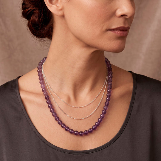 D'Joy Rose de France Amethyst Halskette ca. 50 cm 925 Silber Rhodiniert ca. 120,00 ct.