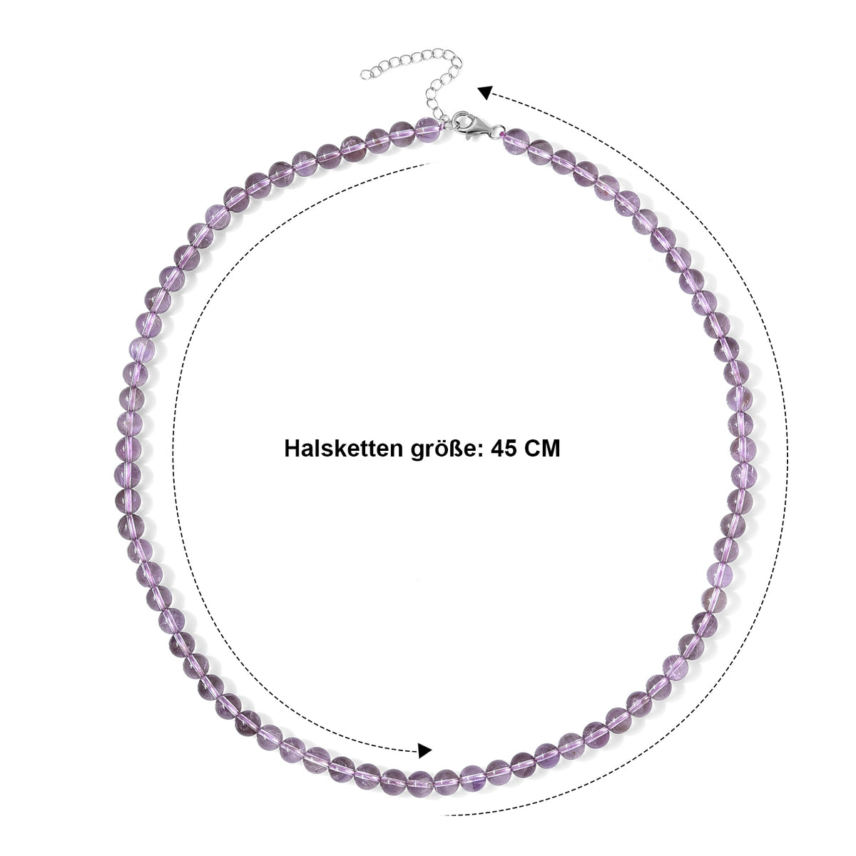D'Joy Rose de France Amethyst 50+5cm Halskette, 925 Silber rhodiniert - 120 ct.