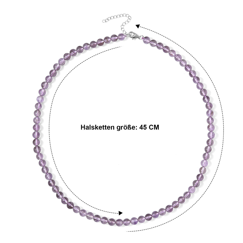 D'Joy Rose de France Amethyst 50+5cm Halskette, 925 Silber rhodiniert - 120 ct.
