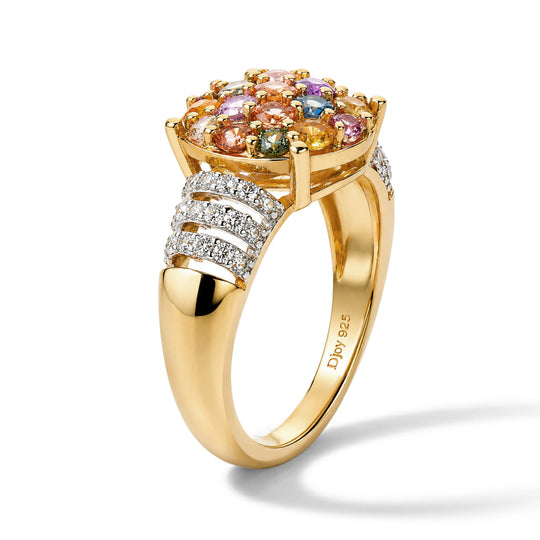 D'Joy Mehrfarbig Saphir Ring 925 Silber 750 Gelbgold vermeil (Größe 19.00) ca. 1.95 ct