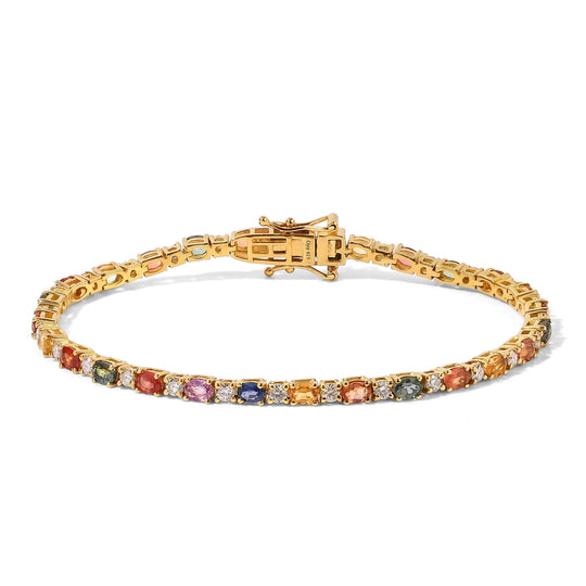 D'Joy Mehrfarbiger Saphir, Moissanit Armband ca. 19 cm 925 Silber 750 Gelbgold vermeil ca. 8.11 ct