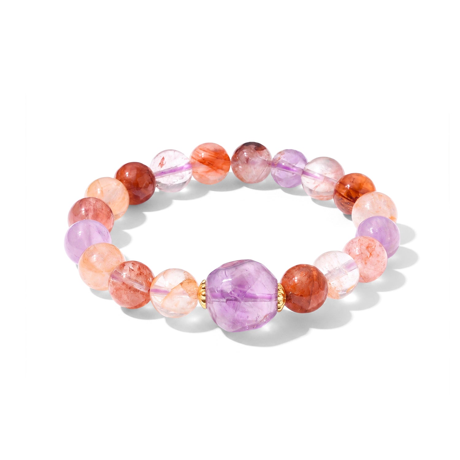 Afrikanisches Amethyst und mehrfarbiges Hämatoid Quarz flexibles Armband (17,5-19cm), Legierung in Goldton - 170 ct.
