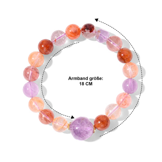 Afrikanisches Amethyst und mehrfarbiges Hämatoid Quarz flexibles Armband (17,5-19cm), Legierung in Goldton - 170 ct.