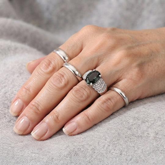 D'Joy Alexandrit Quarz Triplette, Weißer Zirkon Ring 925 Silber Rhodiniert (Größe 21.00) ca. 3,30 ct