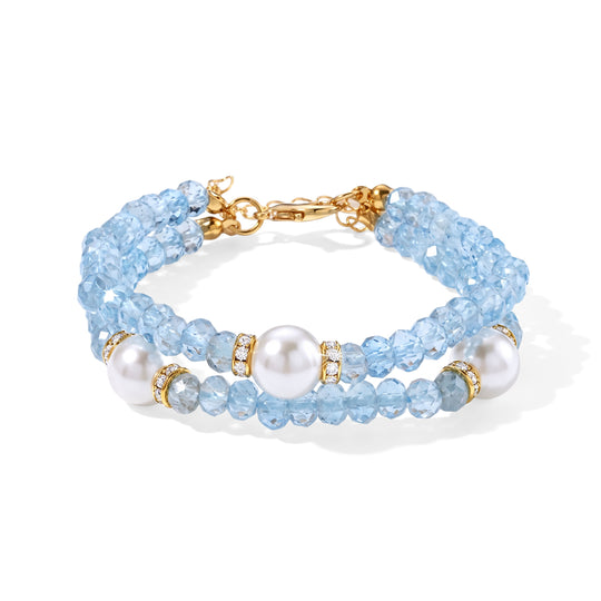 Gelber Quarzit, Weiße Muschelkernperle (9-11mm) Armband ca. 18 cm Reine Legierung Vergoldet 77.50 ct