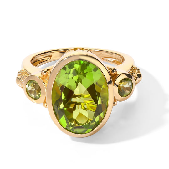 GP - Chartreuse Quarz, Peridot Ring 925 Silber 750 Gelbgold vermeil (Größe 19.00) ca. 6,91 ct