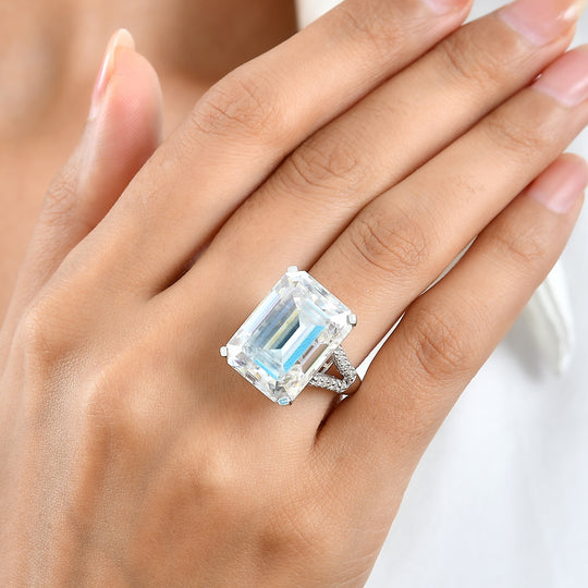 D'Joy Moissanit ( 20*15mm)  Ring 925 Silber Rhodiniert (Größe 18.00) ca. 24.60 ct