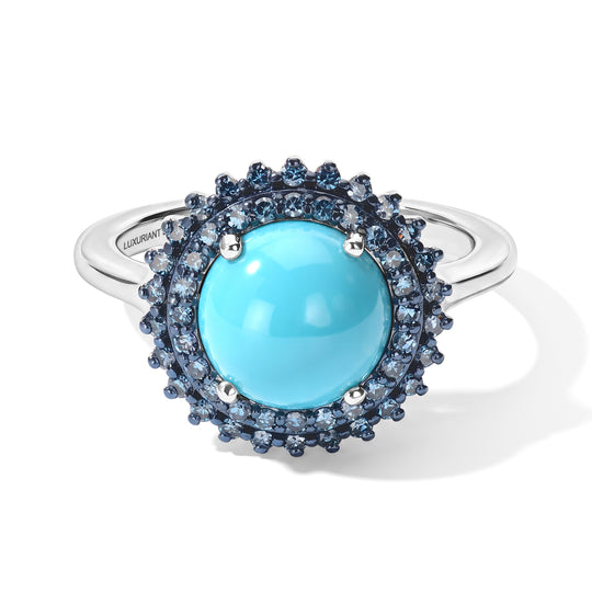 LUXURIANT DIAMOND - Azurglanz-Ring mit AA Sleeping Beauty Türkis und Lab Grown blauem Diamant, 925 Silber rhodiniert (Größe 20.00), ca. 2.87 ct